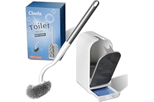 Cinola Toilet Brush and Holder Set, Wall Mounted Toilet Bowl Brush with Hideaway Caddy, Toilet Cleaner Brush Built-in Drip Tray, Toilet Scrubber Brush Bathroom Decor, Elegant RV Accessories