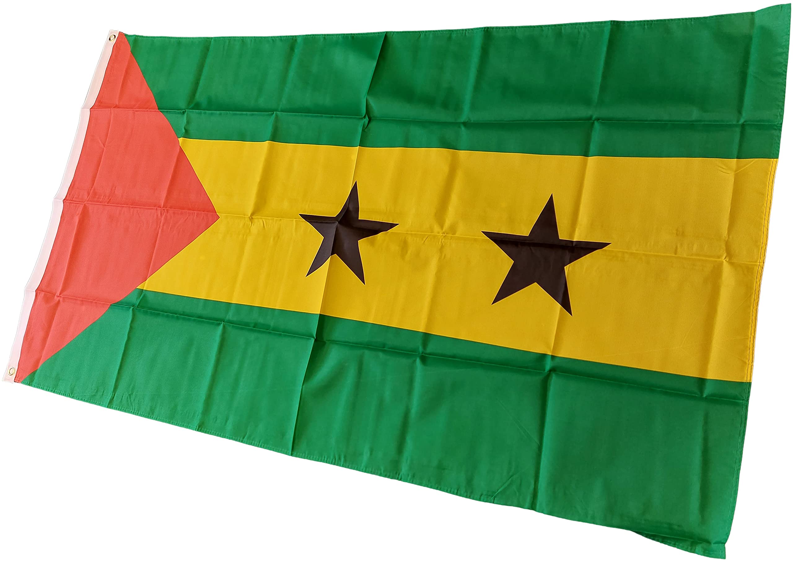 NWFlags Sao Tome and Principe Flag 5ft x 3ft 75d Premium Polyester Suitable For Flagpoles | Strong Polyester 5x3 foot material Sao Tome flag with Eyelets