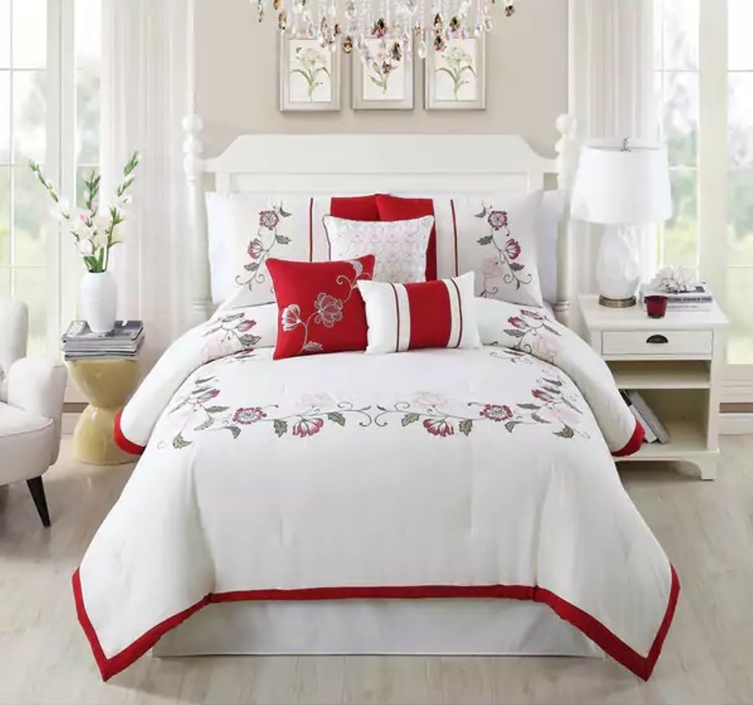 Amazon Com 7 Piece Oriental Floral Embroidered Design Comforter