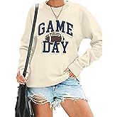 Ladicme Women Football Sweatshirts Game Day Sweatshirt Football Team Fans Pullover Heart Graphic Long Sleeve Tops