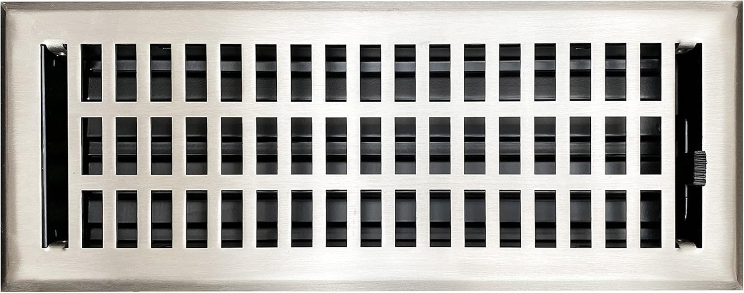 Registers, Grilles & Vents - Empire Register Co, Vent Cover - 4x12 inch, Modern Contemporary Design, Brushed Nickel Finish, Heavy Duty Floor Vent Covers, Metal Damper Attached. Vent Covers for Home Floor only.