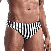 AIMPACT Mens Stripe Swim Briefs Retro Swimwear Sexy Bikini Swimsuit Print Bathing Suit