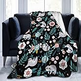 Cute Sloth Throw Blanket Gifts for Men Women Boy Girl Pink Flower Animal Soft Flannel Plush Blanket for Bed, Sofa, Couch, Travel, Camping 50x40 Inches