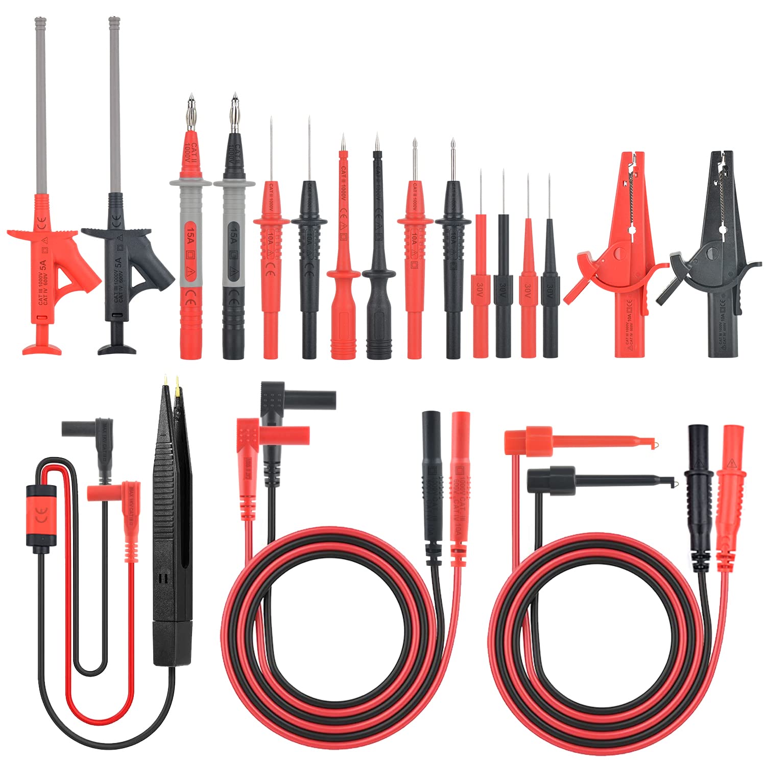 Multimeter Test Leads Kits 21pcs MESTEK Crocodile Clips and Hooks Tweezers Needle Probe Electronic Leads Replaceable Test Probes Kit for Universal Digital Multimeter Voltmeter Clamp Meter