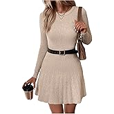 MakeMeChic Women's Sweater Dress Ribbed Knit Aline Flare Short Dresses Without Belt