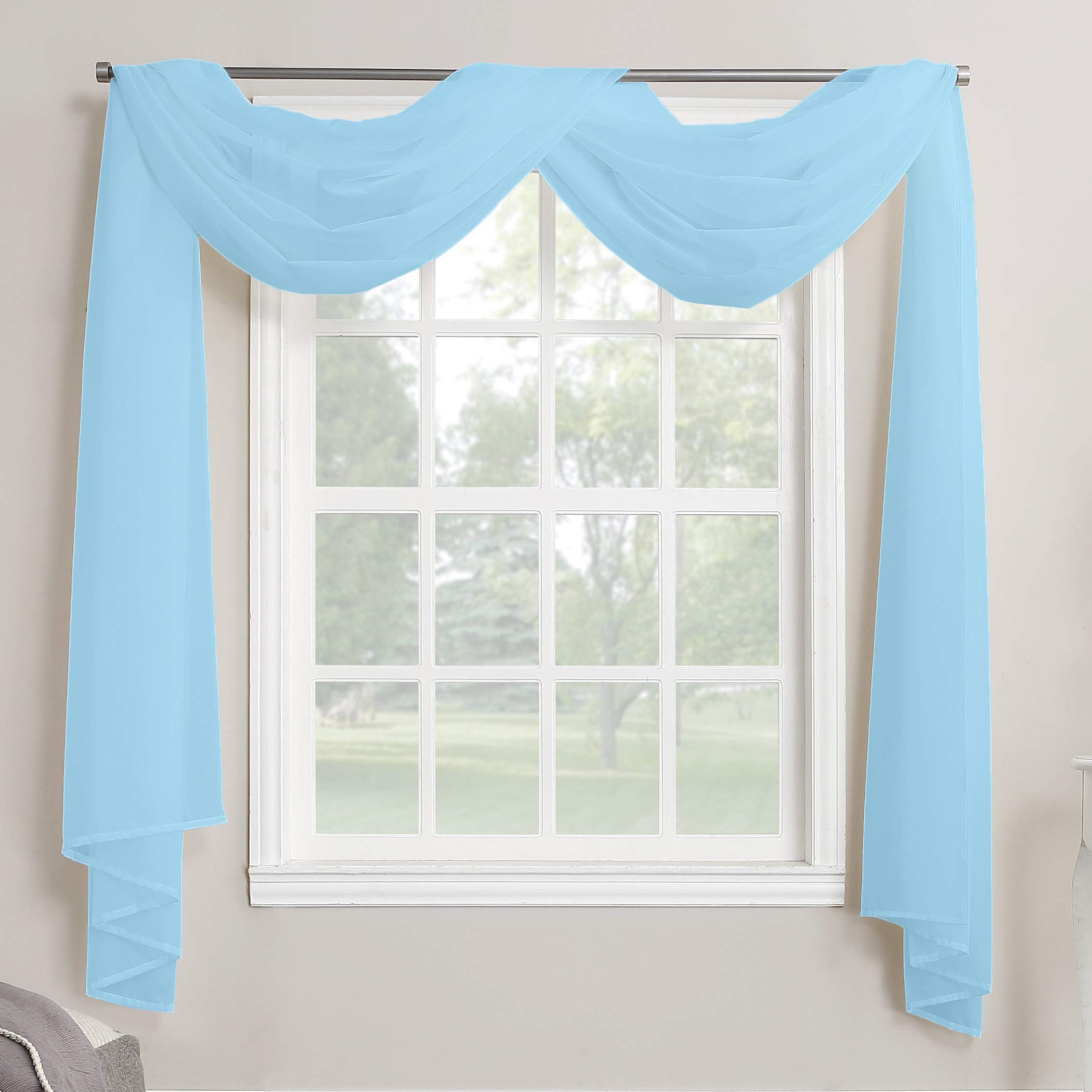 Megachest TAILORED VOILE WINDOW SCARF PELMET 26 color choices (baby blue, 56"X118"X1 Panel) — image 1