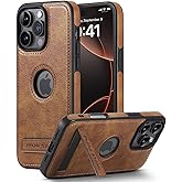KSELF Leather Case for iPhone 16 Pro Max Case, Protective Slim with Kickstand Shockproof Phone Cases, Built-in Invisible Stand Compatible with iPhone 16 Pro Max 6.9'', Brown
