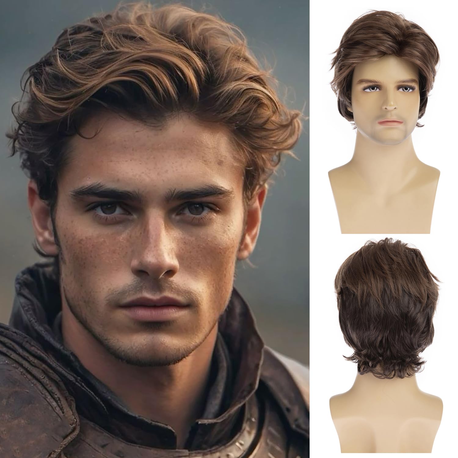Dsimeig Mens Brown Wig Short Layered Natural Replacement Wig Daily Party Halloween Costume
