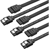 Menewstart SATA Cable V3.0 15 inches, 3 Pack, Black, Sata III 6Gbps Straight HDD SDD Data Cable, 7 Pins Locking Latch, Compatible for SATA HDD, SSD, CD Driver