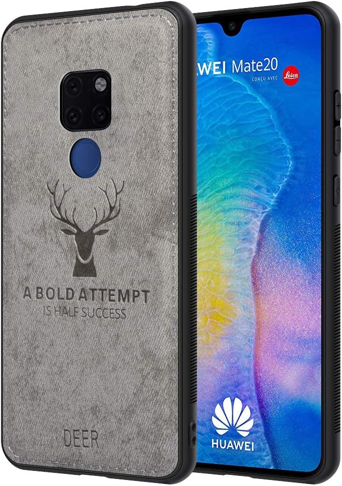 JiatuA Phone Case for Huawei Mate 20 with Deer Pattern Inspirational Shockproof Anti-fall TPU Soft Edge and Fabric Back Cover Compatible Huawei Mate 20, 6.53" (Gray)