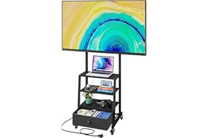 AFLUI Rolling TV Stand with Wheels and Mount & Fabric Drawer - Entertainment Center with Power Outlet and Small TV Stand for Bedroom, Living Room - 15" Black