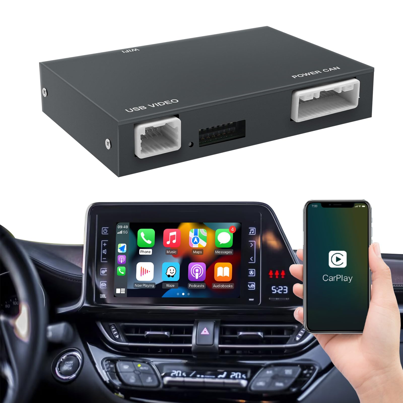 autoabc Wireless Carplay/Android Car Adapter for Toyota with Entune2.0 2014-2019 Fits for Tundra/Highlander/RAV4/Tacoma/Camry/Corolla/Avalon/Prius/CH-R