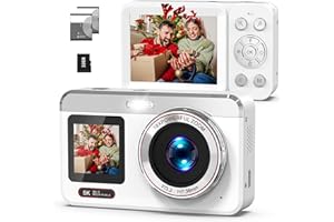 Hoorola Digital Camera, 5K Vlogging Camera for Photography, 80MP Dual Screen Point and Shoot Digital Camera with Auto Focus, 18X Zoom, Flash, 2 Batteries, 32GB Card for Teens and Adults (White)