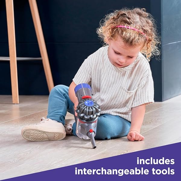 CASDON DYSON CORDLESS VACUUM INTERACTIVE & OFFICIALLY LICENSED TOY DYSON VACUUM FOR CHILDREN AGED 3+ REALISTIC ROLE-PLAY FUN, PURPLE AND ORANGE