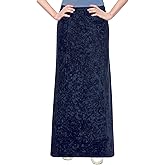 Baby'O Women's Stretch Knit Acid Wash Panel Maxi A-Line Skirt