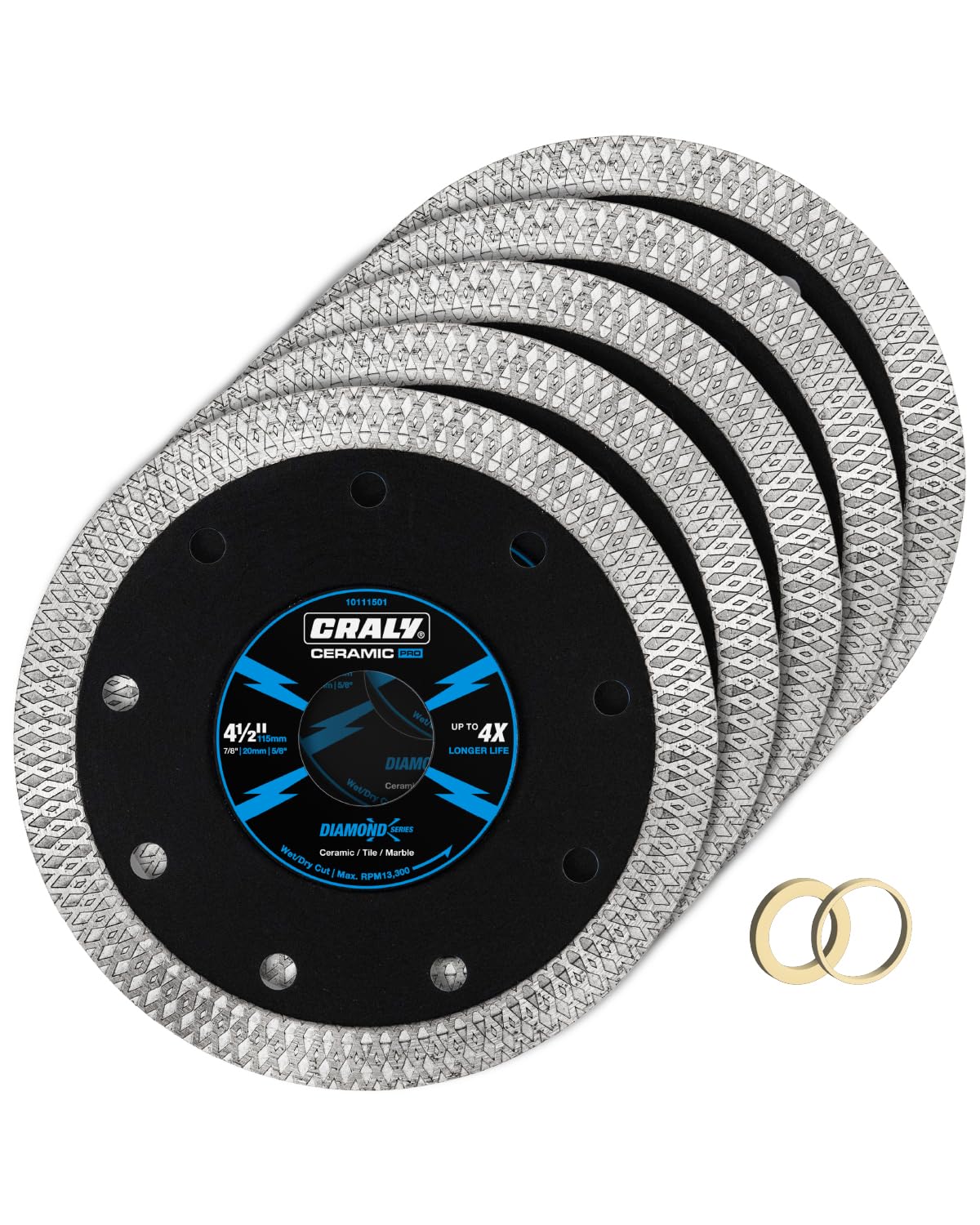 Photo 1 of CRALY 4-1/2 Inch Super Thin Diamond Blade, 7/8 in Arbor, 4.5'' Diamond Tile Blade for Angle Grinder & Tile Saw, Diamond Cutting Wheel for Cutting Ceramic, Tile, Marble, Granite, Brick, Porcelain, 5PC