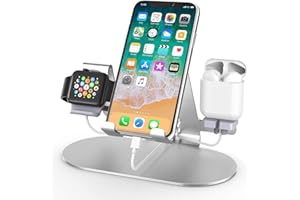 HORIME 3 in 1 Phone Stand for Desk Aluminum Apple Watch Charger Stand Phone Holder for iPhone 14 13 12 11 All Series, iWatch Series 8/SE2/7/6/SE/5/4/3/2, AirPods, iPad