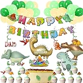 Dinosaur Birthday Decorations, Dinosaur Party Decorations for Boys, Girls, Dino Birthday Party Banner, Dinosaurs Foil Balloons, Cake Topper, Cupcake Toppers Hanging Swirls, Dino Cake Balloon
