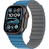 HITZEE Compatible with Apple Watch Band 49/46/45/44/42/41/40/38mm, Soft Silicone Magnetic Bands Strap Compatible for iWatch Ultra 3/2/1 SE3/2/1 Series 11 10 9 8 7-1 (42/44/45/46/49, Blue/Gray)