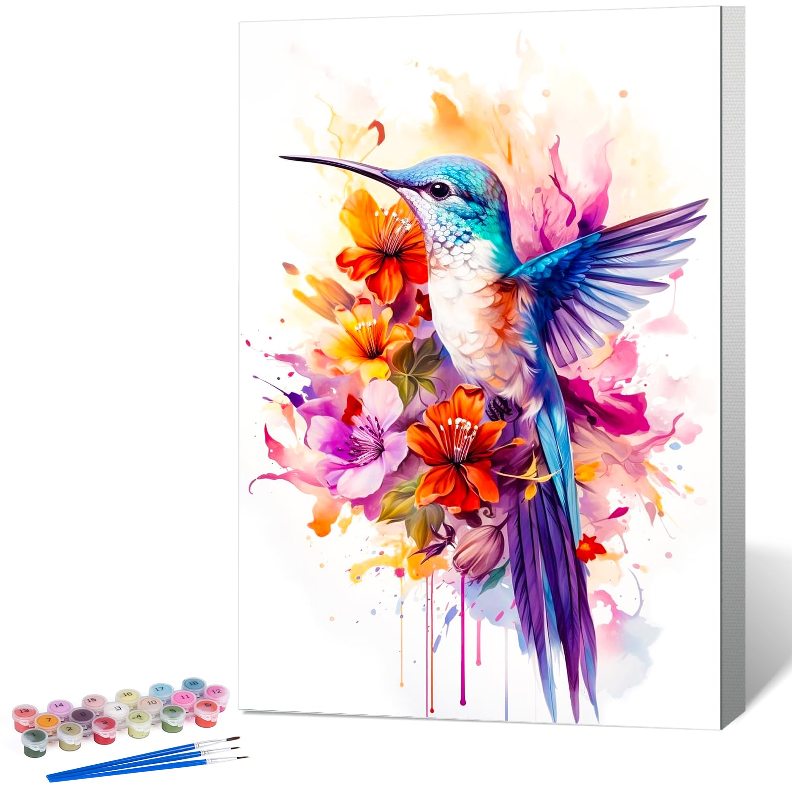 Paint by Numbers for Adults with Frame Hummingbird, Painting by Numbers for Adults with Frame Bird, DIY Acrylic Framed Adult Paint by Number Canvas Kits, Perfect for Home Decor Gift 8 X 12 Inch