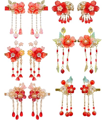 Amazon.com : 1pair Classical Hair Clips Floral Pompom Tassel  display picture 1