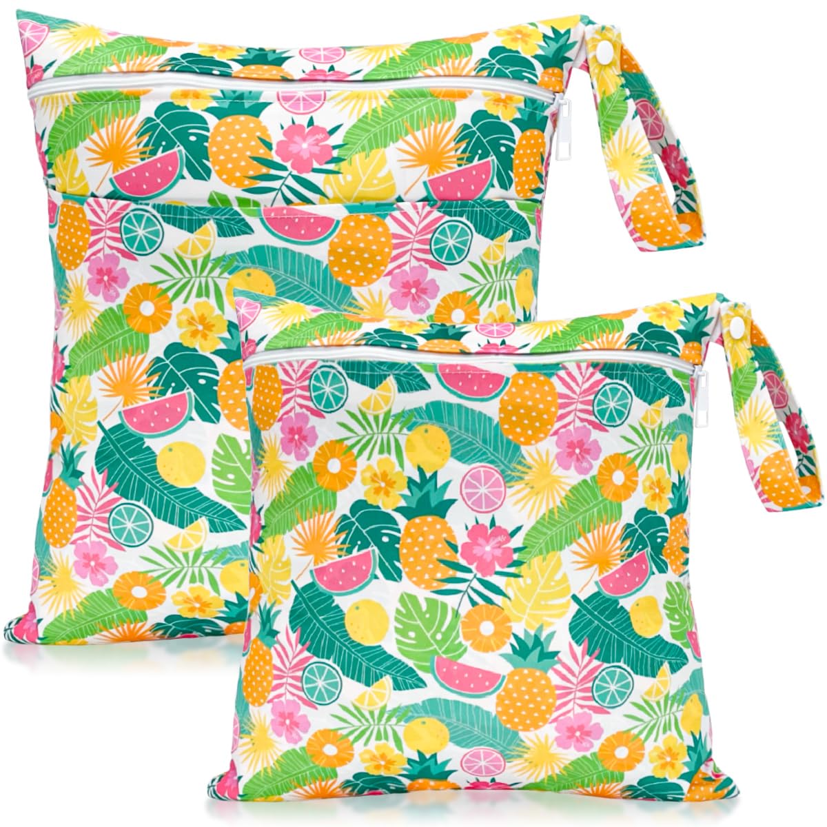 HOTLIKE Wet Bag, 2 PCS Wet Dry Bags for Cloth Diapers, Waterproof Reusable Washable Wet Dirty Laundry Bag, Zipper Organiser Storage Bags for Baby Nappy, Travel Beach Swimming Pool Gym (Fruit)