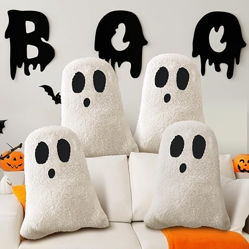 Halloween Pillows Covers Ghost Pillow White Cute Ghost Decorative Throw Pillow Ghosts Plush Pillows Halloween Pillow Covers for Party Home Sofa Bed Ghosts Decor Cushion (White)