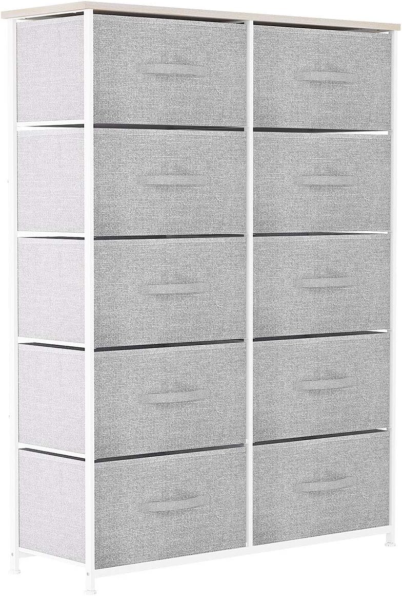 YITAHOME 10 Drawer Dresser - Fabric Storage Tower, Organizer Unit for Bedroom, Living Room, Hallway, Closets & Nursery - Sturdy Steel Frame, Wooden Top & Easy Pull Fabric Bins (Cool Gray) : Home Improvement