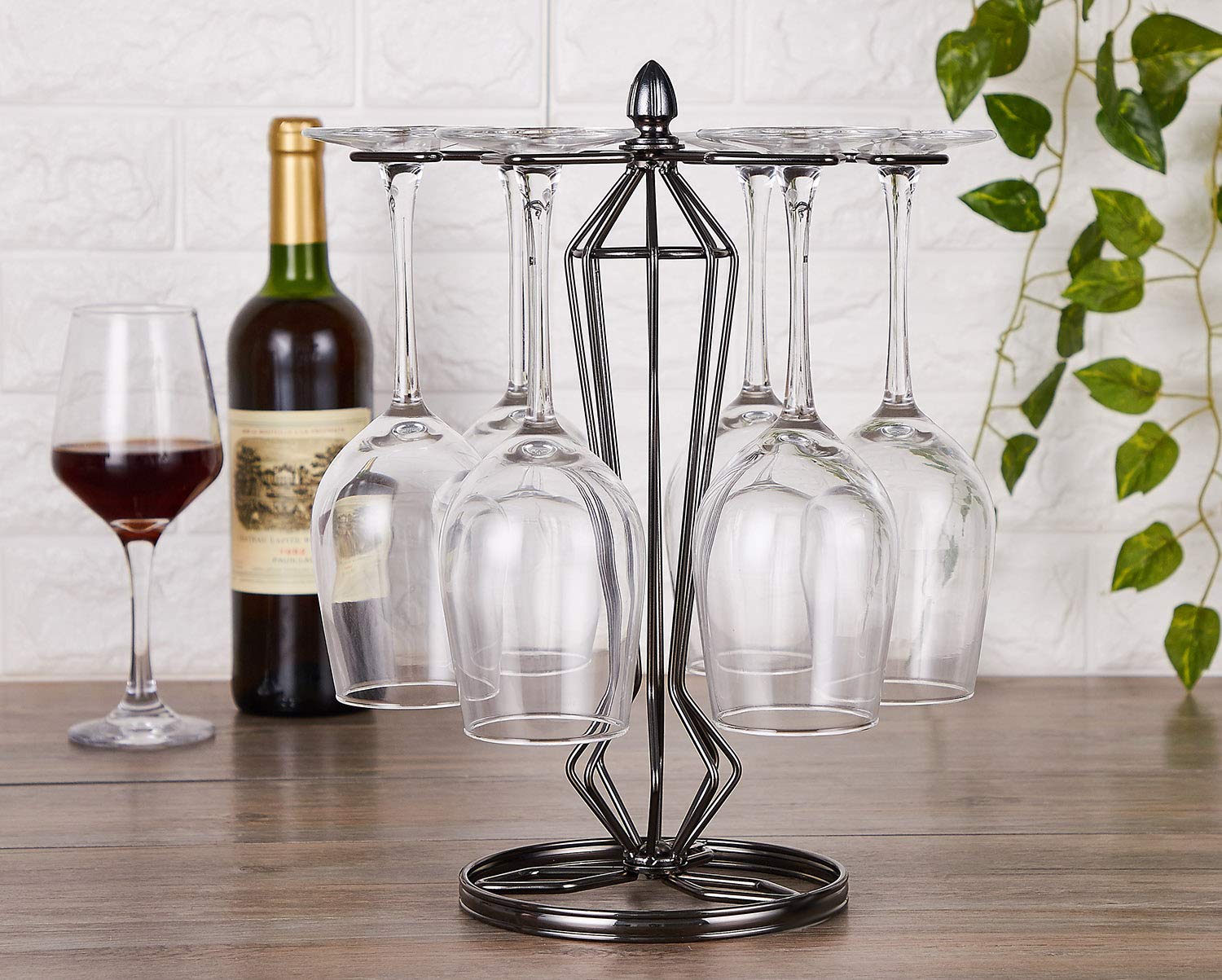 Defway Countertop Wine Glass Holder Home 6 Hook Metal Wine Glass