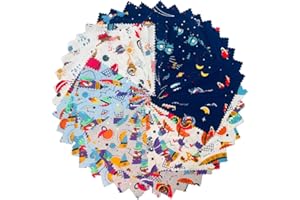 DMFR Cotton Fabric Squares 5x5 Charm Packs for Quilting 5 inch for Baby Boy Sewing Patchwork 42pcs (Galaxy Fabric)