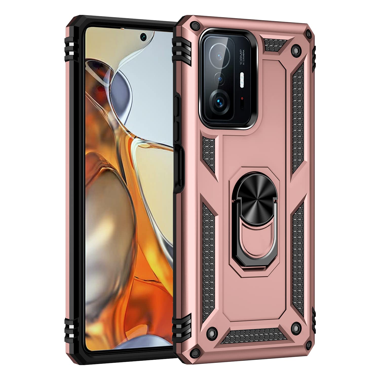 BestST Case for Xiaomi 11T/11T Pro Case, + Screen Protector, Rugged Armor Ultimate Anti Shock Dual Layer Full Body Protective Shockproof Bumper Cover,RoseGold — image 1
