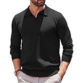 COOFANDY Long Sleeve Polo Shirts for Men Knit Polo Sweater Lightweight Ribbed Pullover Sweater