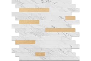 V-MOZZA 10 Sheets Peel and Stick Stone Metal Tile Backsplash, Stick on Tiles for Backsplash Kitchen, Bathroom, Laundry Room, Camper, Fireplace
