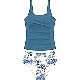 Doumlop Girls Swimsuit 2 Piece Twist Cross Girls Tankini Swimsuit Color Block Ruched Bathing Suit Printed Swimwear for 9-16Y