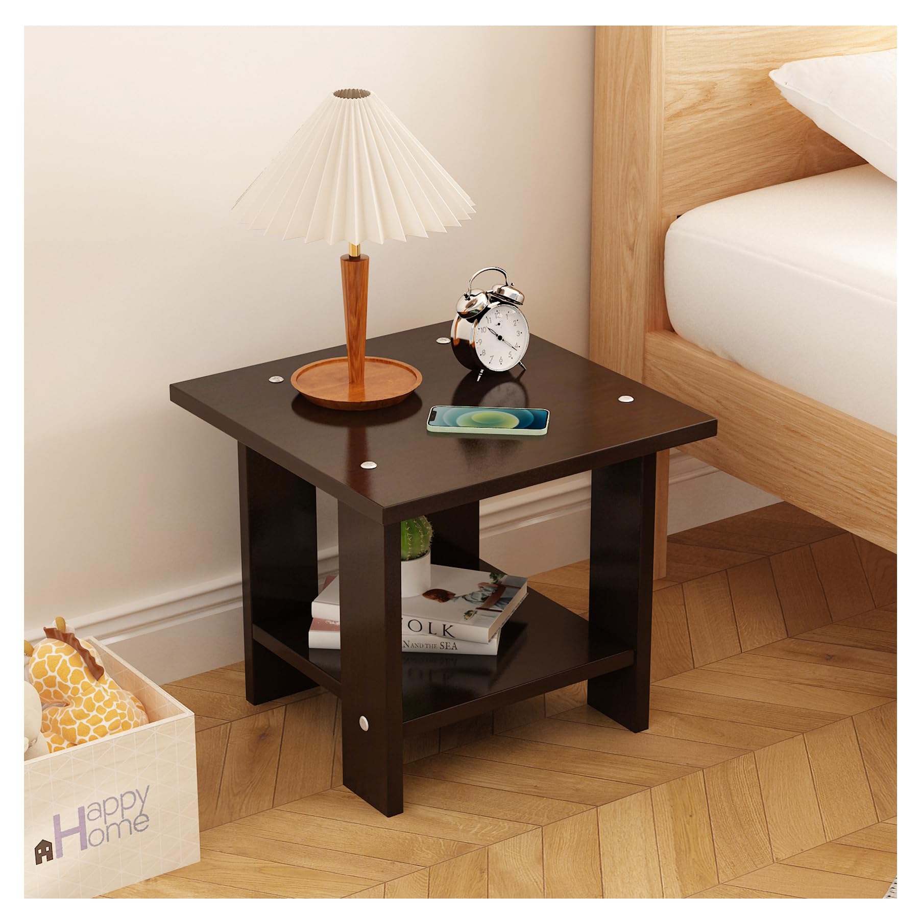 Photo 1 of BEKMLOD 2 Tier Walnut End Table, Sofa Side Table, Suitable for Small Space Bedside Table, Suitable for Living Room and Bedroom, Storage Rack, Easy to Assemble 11.8 in x 11.8 in