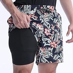 Biwisy Mens Swim Trunks with Compression Liner