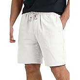 HOTake Men's Linen Shorts Casual Drawstring Elastic Waist Summer Beach Vacation Shorts