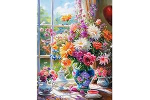 uuxsretaio Flowers Paint by Numbers Kit for Adults Beginner, Adults' Paint-by-Number Kits on Canvas, DIY Acrylic Paint by Number Kits for Beginner Oil Painting Arts Crafts 16x20inch