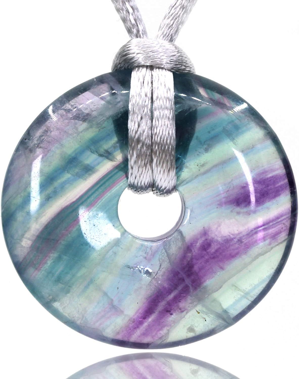 Natural Gemstones Peace Donut 30M Beads Adjustable Braided Macrame Tassels Pendant Unisex