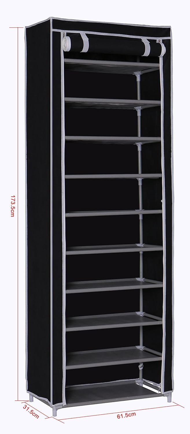 durable shoe rack on Home Shoe Racks Homebi 10 Tier Shoe Rack Tower Portable Storage Organizer 30 Pair Space Saving Shoe Case Cabinet With Dustproof Non Woven Fabric Cover And 10 Durable Shelves Beige