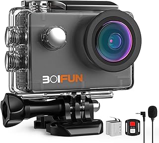 BOIFUN 4K 20MP Action Cam EIS Bildstabilisierte Wi-Fi mit Externem Mikrofon Unterwasserkamera Sport Helmkamera Wasserdicht bis 40 Meter Fernsteuerung und 20 Weiteren Zubehörteilen (4K)