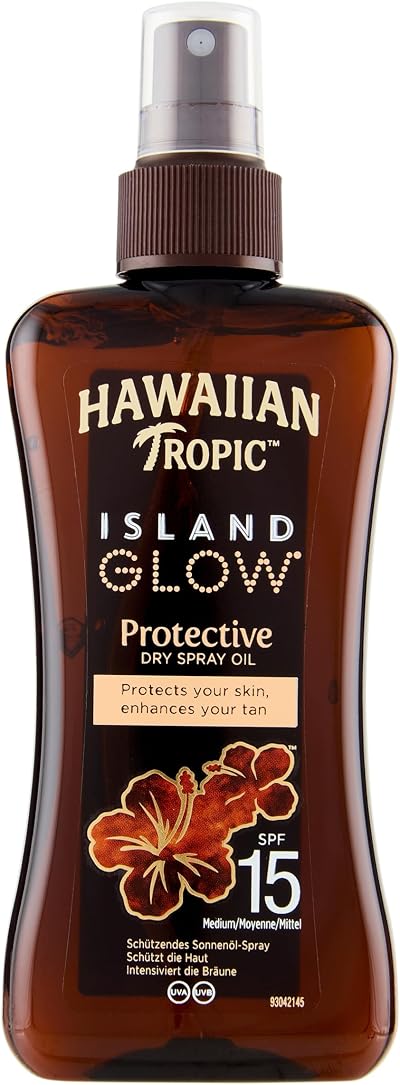 HAWAIIAN Tropic Island Glow Dry Spray Oil SPF15 200ml Protective Sun Care