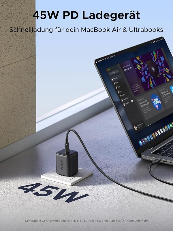 USB C Ladegerät 45W, PD iPhone Netzteil, PPS Schnellladegerät