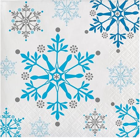 16 X Copos De Nieve Frozen Azul Y Blanca Vajilla De Navidad Papel Servilletas De Invierno