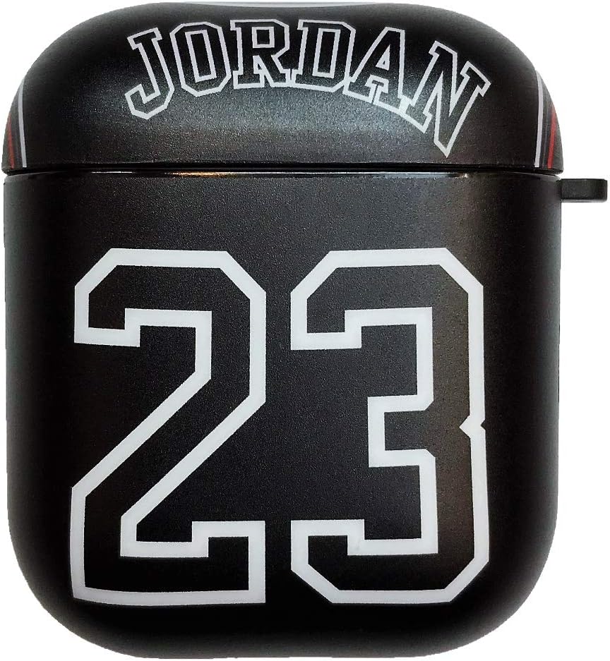 Ultra Slim Fit Soft TPU 23 Jordan Black Case for Apple Airpods 1 2 Luxury Designer High Fashion Protective Mini Bag Protector Shockproof Sports Basketball Brand Cool Simple Boys Men Guys Boyfriend Son