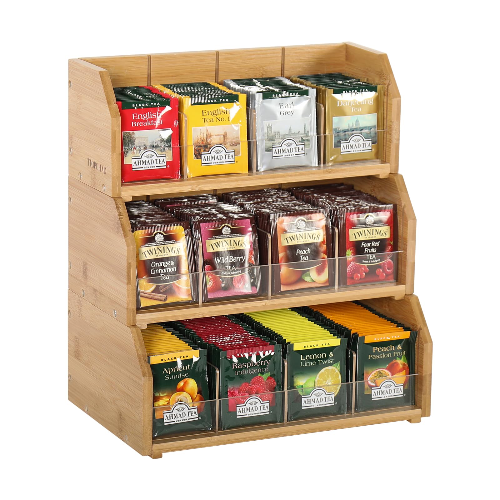 Photo 1 of TIOPGHAD 3 Layer Stackable Bamboo Tea Bag Organizer Storage Holder for Tea Bags Wood Tea Box Containers Tea Rack Teabag Station Stand for Cabinet Countertop Office(Patented Design)