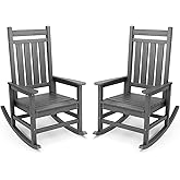 SERWALL Outdoor Rocking Chair Set of 2, HDPE Rocking Chair for Adult, Grey | 21.1" Widened Seat adds Extra Comfort, Oversized Rocking Chair with Armrest, All Weather Porch Rocker for Lawn Garden