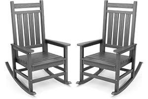 SERWALL Outdoor Rocking Chair Set of 2, HDPE Rocking Chairs for Adult, All Weather Porch Rockers for Lawn Garden, Grey