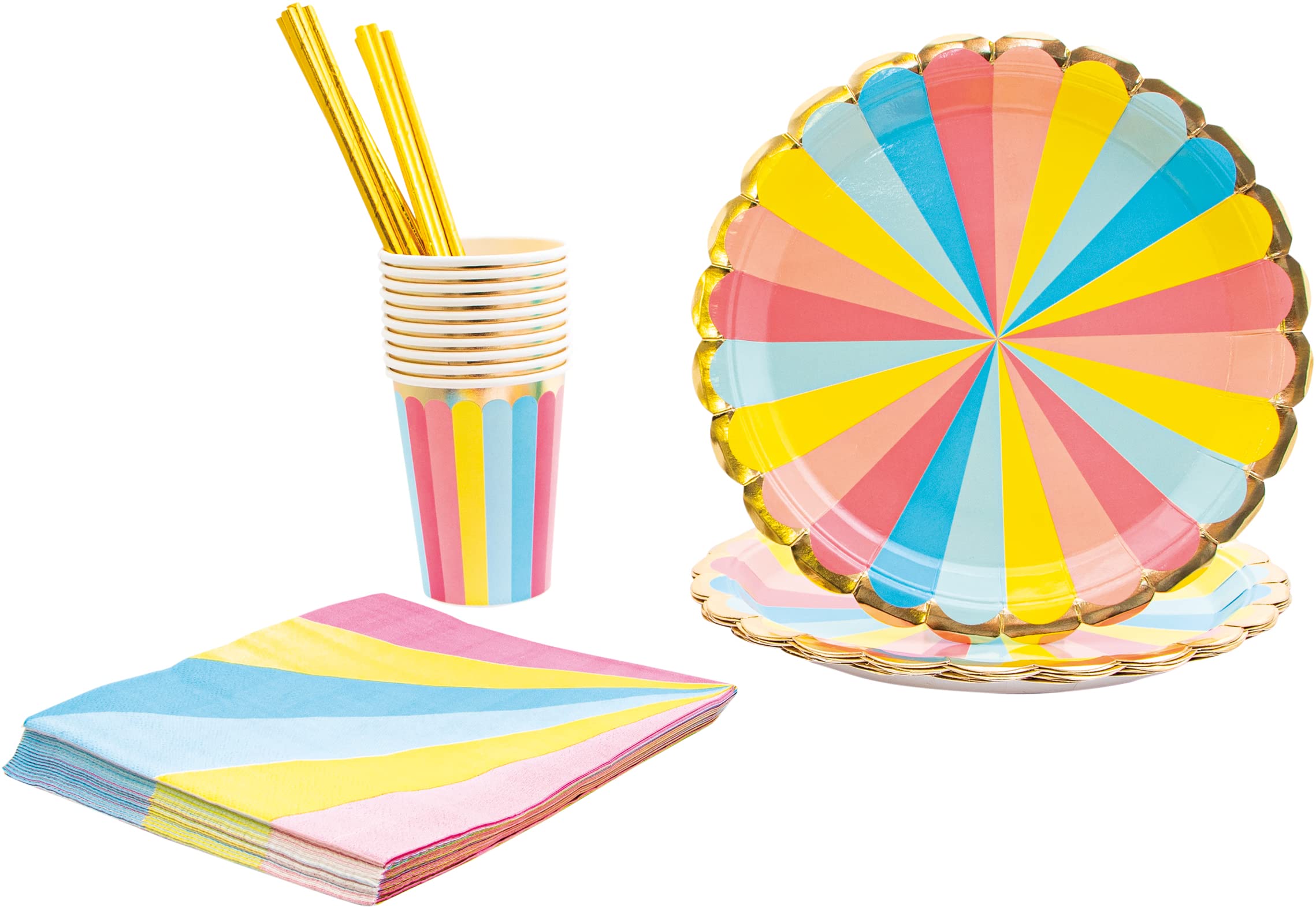 Cheetah 40 Piece Party Tableware Set - Includes 10 Plates, 10 Cups, 10 Napkins and 10 Straws (Rainbow Design)