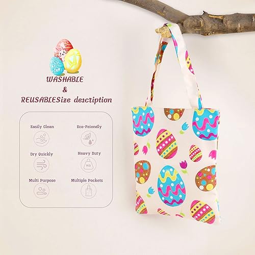 Easter Tote Bag for Women, Washable Cute Eco Friendly Canvas Bunny